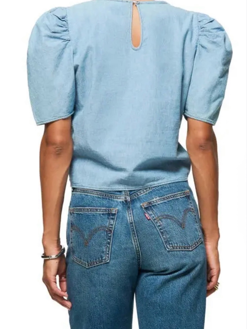 Nation LTD Cecily Blue Chambray Puff Sleeve Organic Cotton Top S - Picture 4 of 14